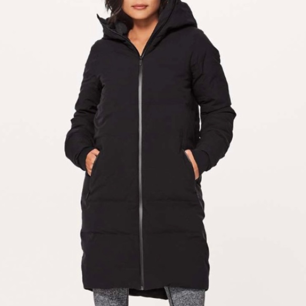 lululemon slush hour black down jacket - size 6